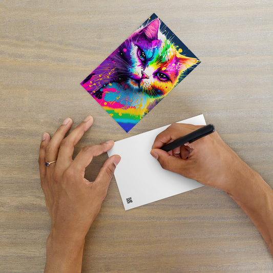 Vibrant Psychedelic Cat Postcard - Rainbow Grunge Pop Art - Perfect Gift For Art Lovers, Cat Enthusiasts & Room Décor - Unique And Colorful