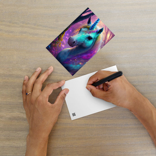 Magical Unicorn Postcard - Enchanted Forest Painting, Perfect Gift For Kids & Fantasy Art Lovers, Fun Home Décor for Desks And Study Areas