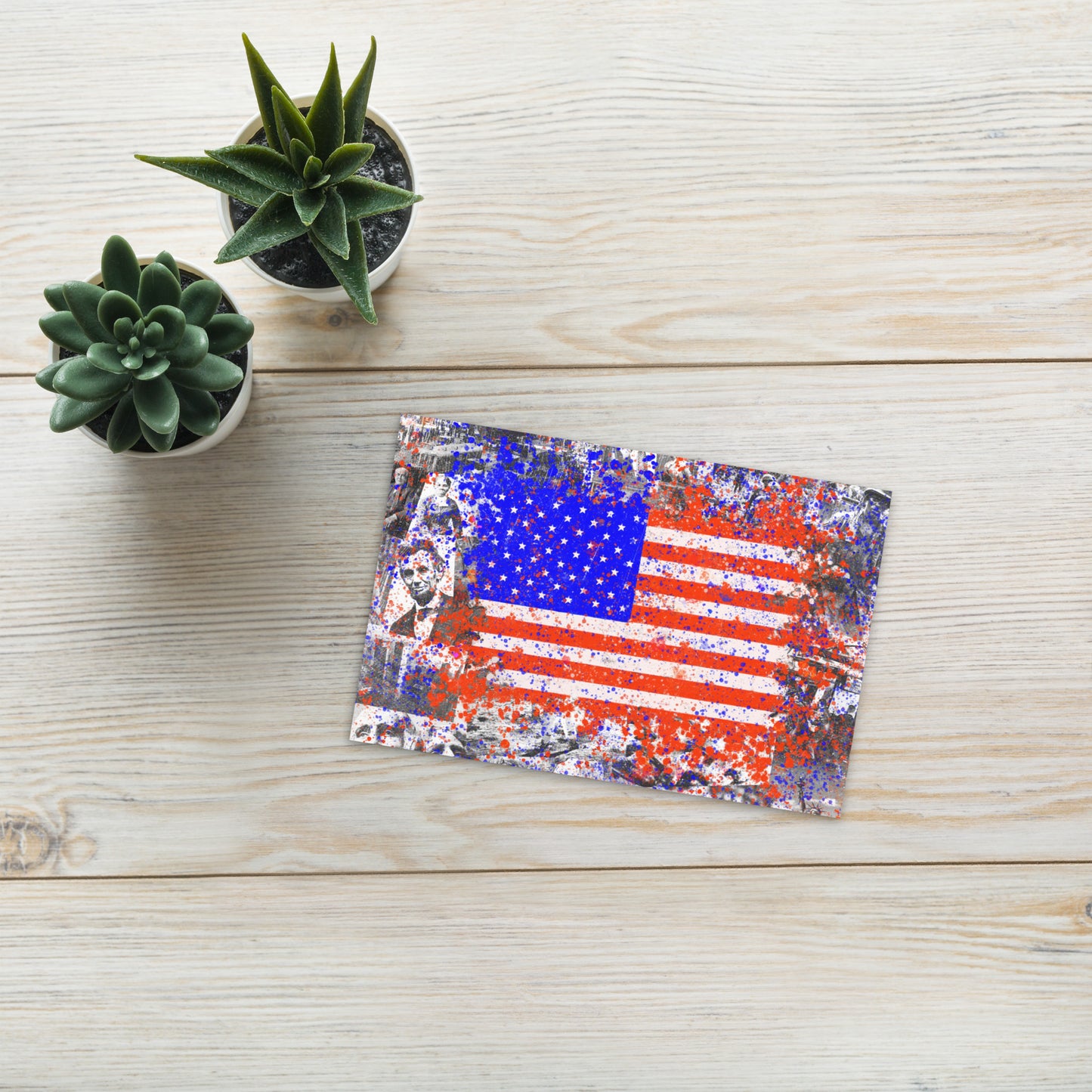 Vibrant American History Collage with Grunge Flag - Fine Art Postcard - Bold, Colorful Keepsake for Contemporary, Grunge, and Alternative Art Lovers