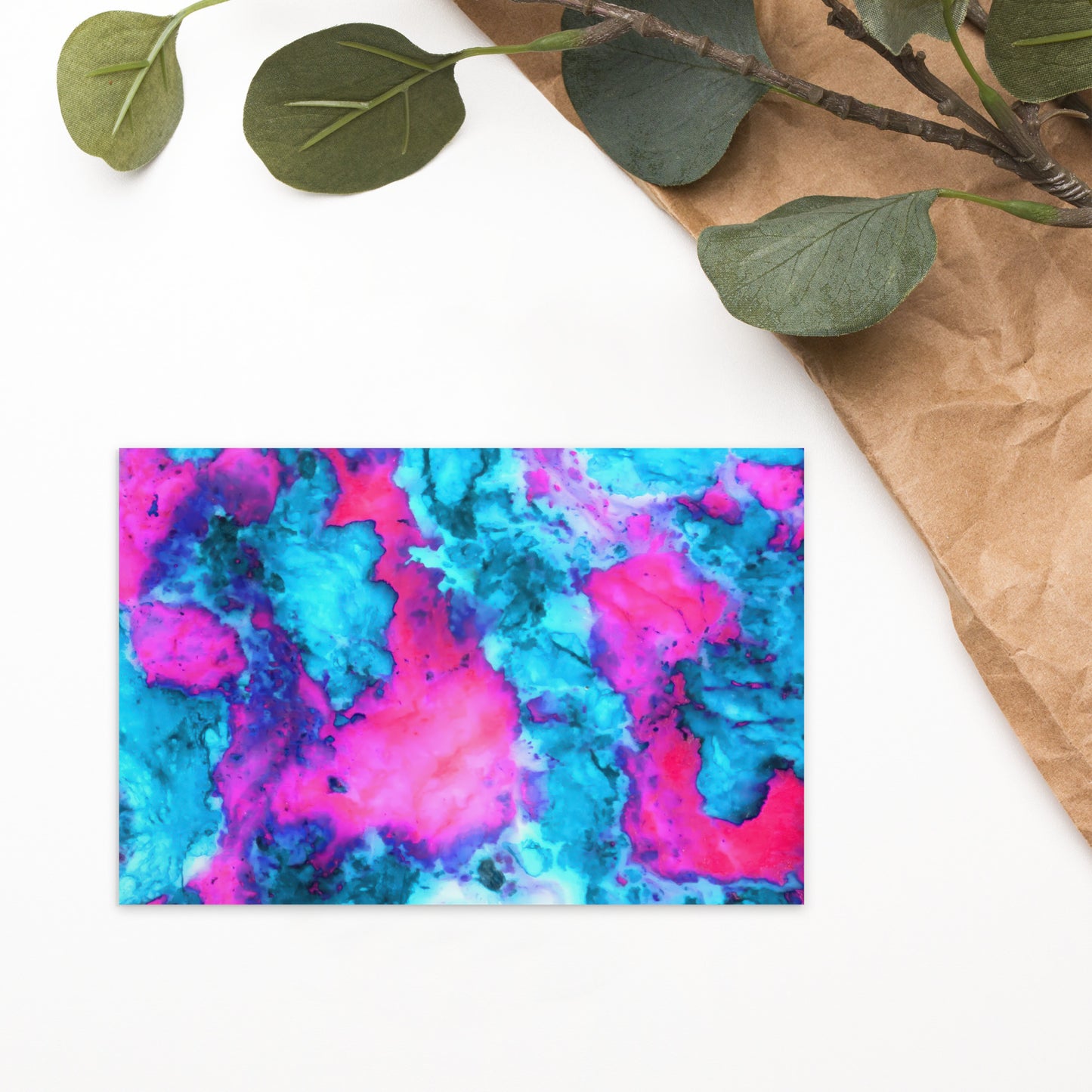 Vibrant Marble Abstract Postcard - Magenta & Cyan Art - Stylish & Durable - Perfect for Art Lovers & Special Occasions