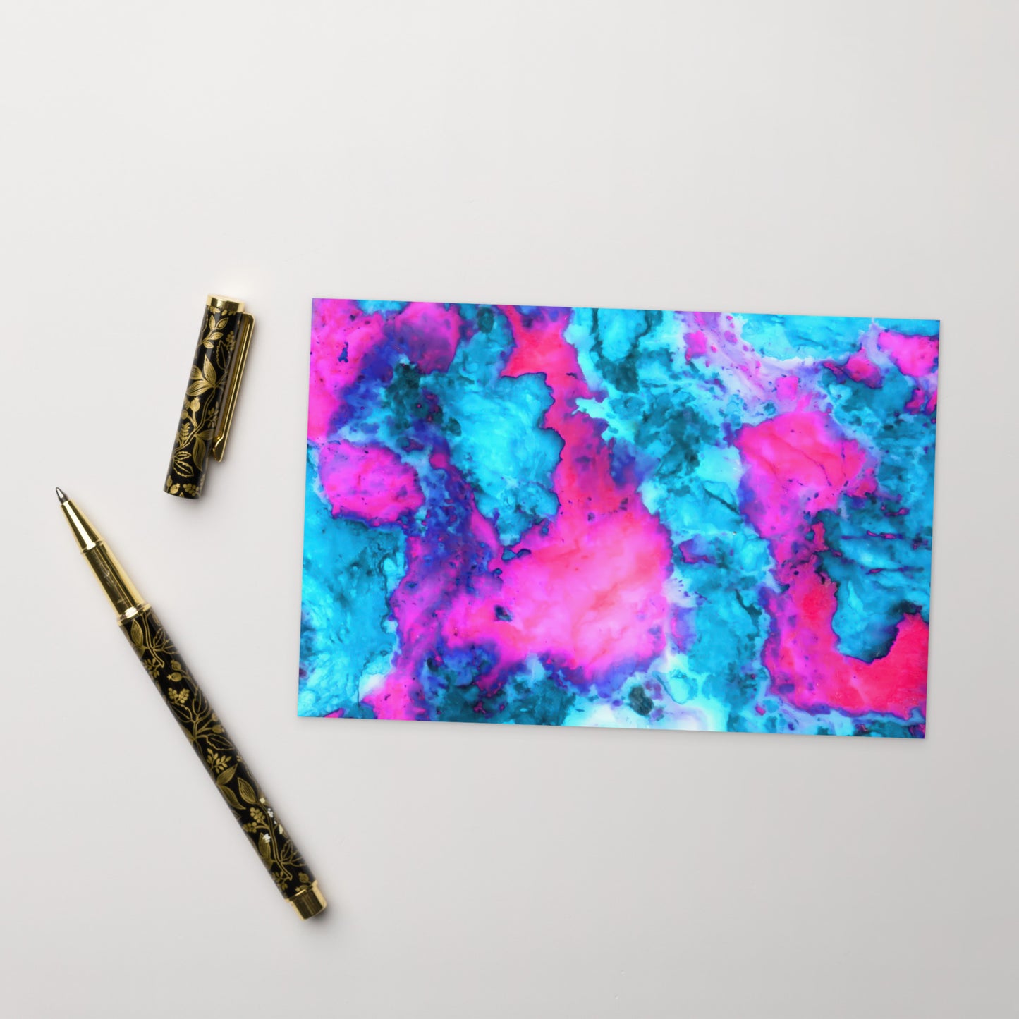 Vibrant Marble Abstract Postcard - Magenta & Cyan Art - Stylish & Durable - Perfect for Art Lovers & Special Occasions