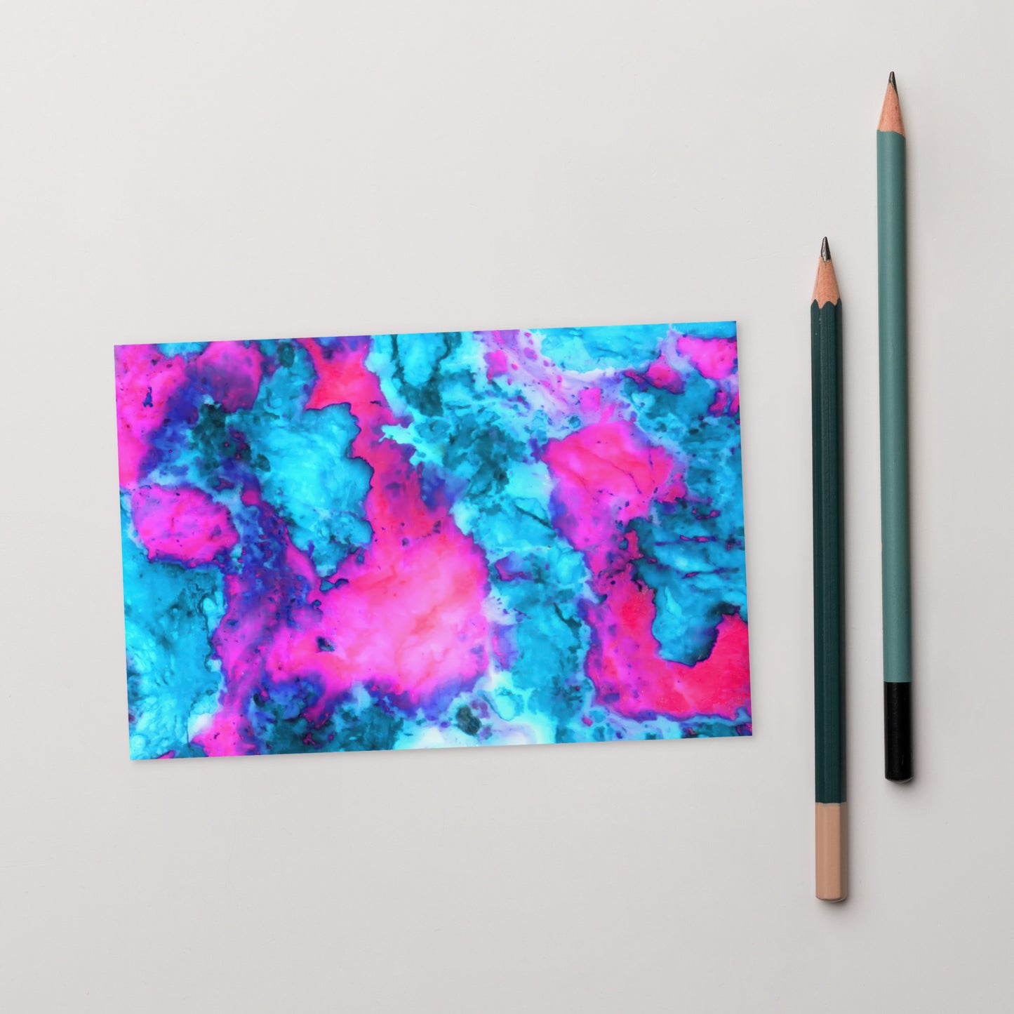 Vibrant Marble Abstract Postcard - Magenta & Cyan Art - Stylish & Durable - Perfect for Art Lovers & Special Occasions