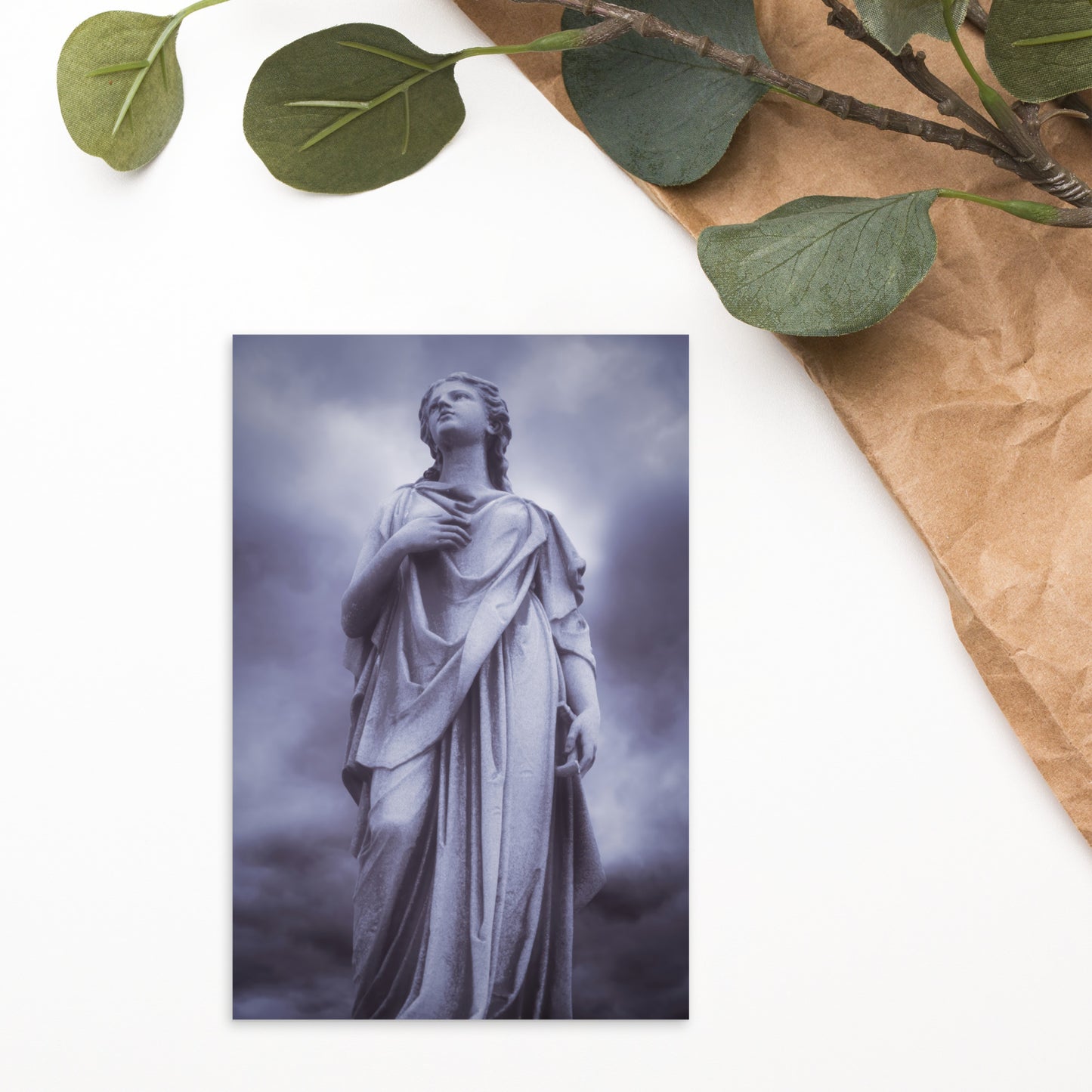 Elegant Fine Art Postcard - Milady - Beautiful Statue Of A Woman With A Stormy Sky In Blue Tone - Ideal Gift for Art & Photography Lovers