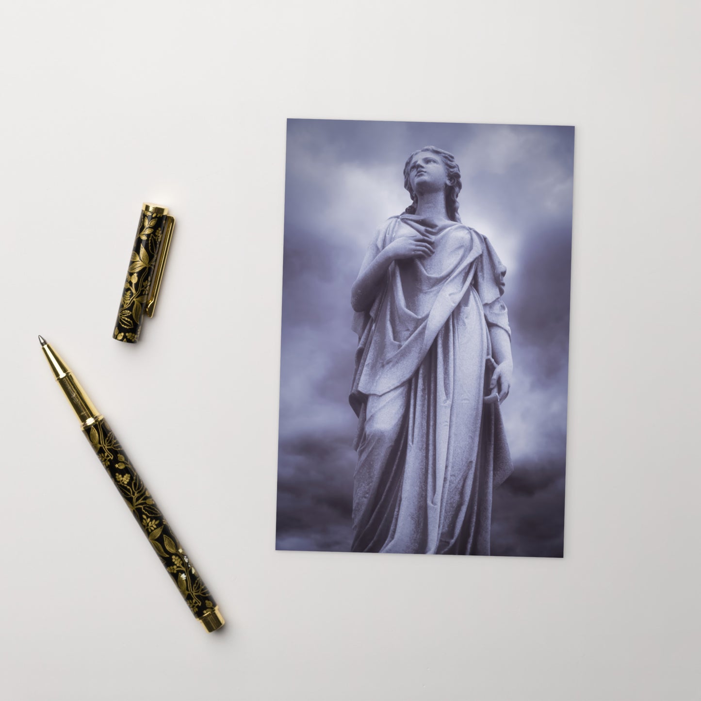 Elegant Fine Art Postcard - Milady - Beautiful Statue Of A Woman With A Stormy Sky In Blue Tone - Ideal Gift for Art & Photography Lovers
