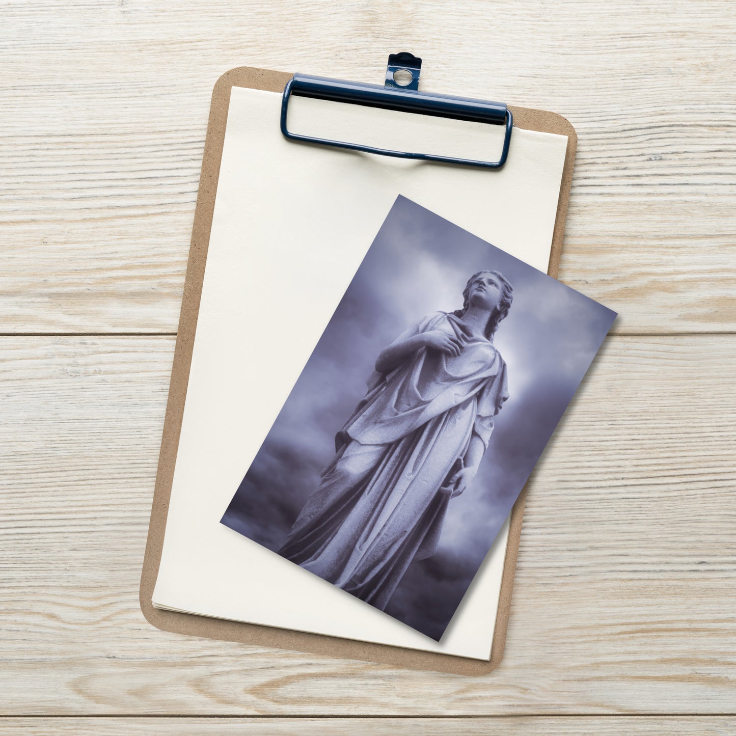 Elegant Fine Art Postcard - Milady - Beautiful Statue Of A Woman With A Stormy Sky In Blue Tone - Ideal Gift for Art & Photography Lovers