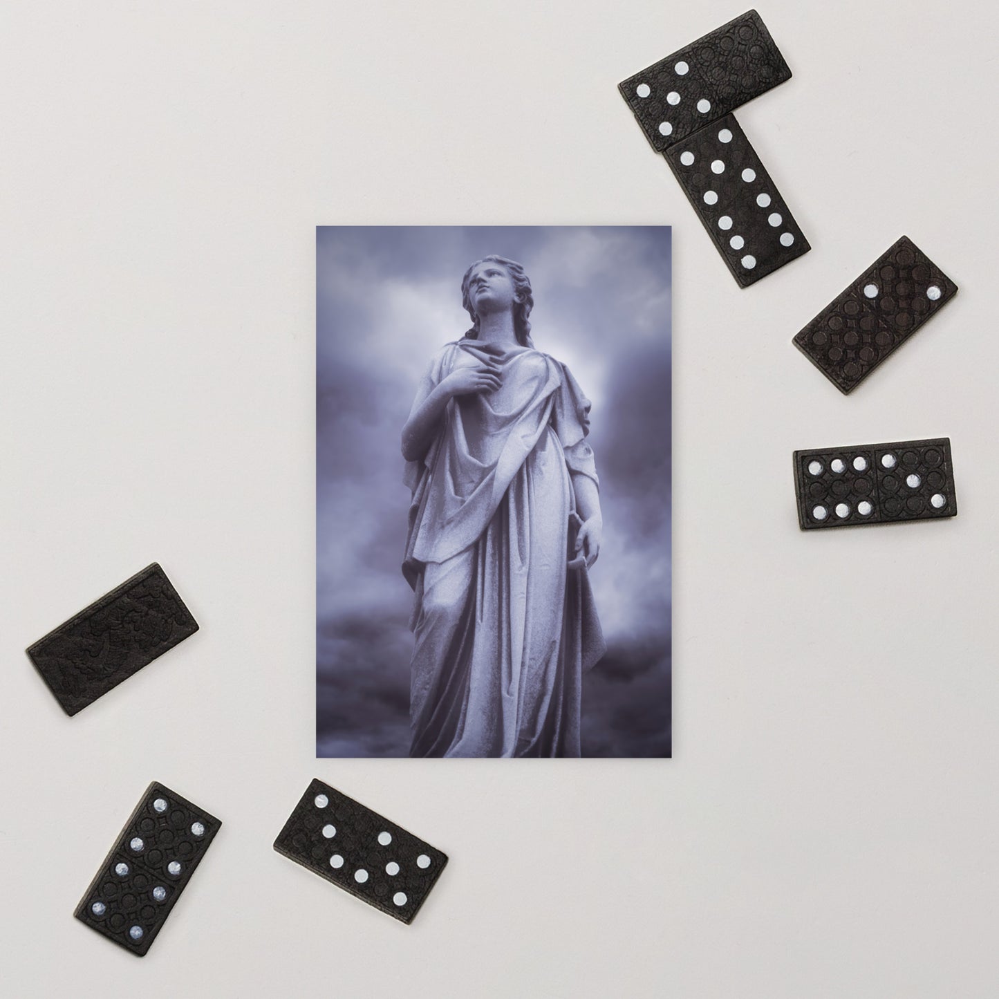 Elegant Fine Art Postcard - Milady - Beautiful Statue Of A Woman With A Stormy Sky In Blue Tone - Ideal Gift for Art & Photography Lovers